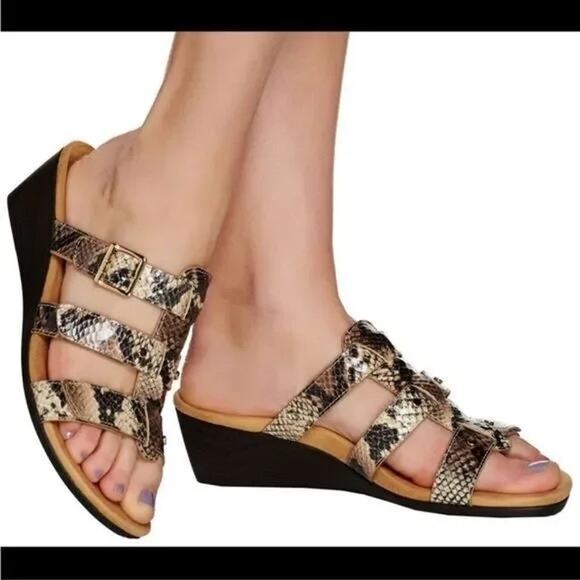 VIONIC Radia Orthotic Wedge Adjustable 3 Strap Snakeskin Embossed Sandals - Picture 2 of 11